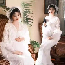 블랙 만삭 촬영 베이지 반목 화보 셀프 사진 임부복, 8번 드레스 머리장식 포함