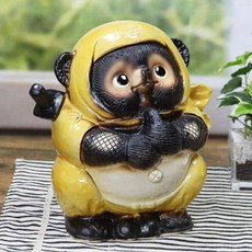 信樂燒 日本製 滋賀縣 信樂狸貓 忍者狸（黃）日本吉祥物 陶燒 狸貓 開運招福, 1個