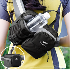 롱웨이 초경량 미니 등산 스포츠 물병수납 힙색 가방, 1개, 검은색