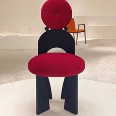 원형의자 등받이화장대의자 디자인 카페 체어 인테리어, 화이트 애쉬 우드 + 블랙 프레임 + 레드