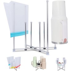 비닐봉지 건조 홀더 병 건조대 다기능 주방 식료품 가방 스탠드 와인 디캔터용 접이식 컵 배수대 머그잔 메이슨 물병높이 10.63인치