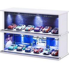 자동차 다이캐스트 미니카 미니어처 장난감 2개 세트 핫 휠 갤러리 디스플레이 케이스 LED 조명 및 아크릴 커버 1/64 스케일 저장 최대 12대 수납 가능 모델 수집가용 창고, Depot