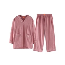 찜질복긴팔 사우나 마사지복 긴바지 단체복 찜질복 황토방 여성 핑크 주름면 9부 소매