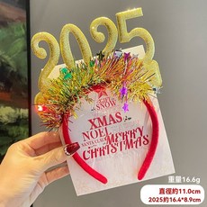 [台灣發貨]元旦裝飾2025髮箍跨年晚會裝飾品頭扣聖誕頭箍活動裝扮新年髮飾品 新年裝飾 元旦派對 生日派對 頭箍, 金閃粉2025髮箍, 1個