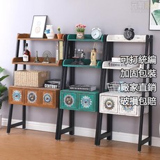 美式花架置物架陽臺客廳花盆架子鐵藝落地式多層實木床頭收納書架床櫃 側櫃 置物架 置物櫃 邊櫃, 栗色 重燒3層 實木花架,3層