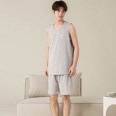옌츠 남자 여름 빅사이즈 나시+반바지 세트 아이스 파자마 CY309