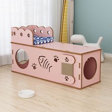 고양이 원목터널 애완 나무 소형견 스크레쳐 숨숨집 동굴, K. 분홍색 고양이 둥지 크기