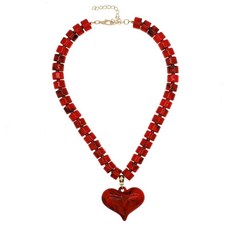 We 청키 비즈 하트 목걸이 여성용 빅 라지 초커 보헤미안 넥 칼라 주얼리 아크릴 보석 없음 205197, 2-하트 비즈 레드
