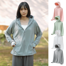 남녀 겸용 자외선 차단 재킷 초경량 소재/ 내마모성 지퍼/ 모자챙이 탈부착 가능 자외선 차단 재킷, 그린(여성), M(45-57kg）