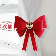 good 窗簾綁帶女方婚房佈置喜字拉花掛件新房臥室裝飾婚慶用品, 1個裝, 植絨 蝴蝶結 1個裝, N/A
