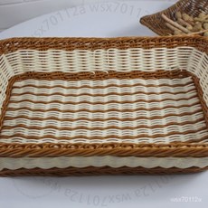 仿藤編 水果籃 麵包筐 收納籃 客廳 超市 傢用編織 擺攤籃子, 1個, 奶油色,50*35*8