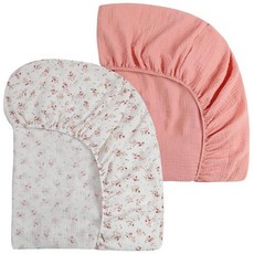 Onacosht 모슬린 미니 아기 침대 시트 99.1 x 68.6cm(39 x 27인치) 팩 앤 플레이 매트리스 시트 팩 앤 플레이에 적합 남아 여아용 부드러운 면 2팩, Pack n Play Sheets 39" x 27", Pink Blossom