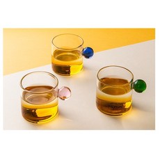 투명 손잡이 가벼운 내열유리에스프레소잔 꽃차 보이차 찻잔 작은잔, 블루, 1개