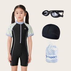 TS스포츠 여아 3부 생존수영 국내제작 수영복 세트 반팔 상의