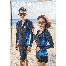 梨卡 情侶長袖防曬衝浪潛水衣套裝 (男款外套+短褲) 水母衣泳裝, 女M(三件套42-48kg)