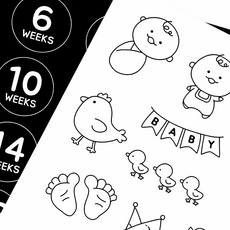 육오빠 임신 주수스티커 세트 초음파앨범 꾸미기, 흑백 주수스티커세트(7매)