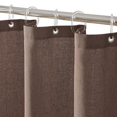 QiyI 욕실용 리넨 샤워 커튼 방수 및 튼튼한 패브릭 커튼 세트 투명 후크 12개 뉴트럴 보헤미안 농가 장식 천 목욕 라이너 182.9cm x 182.9cm(72 72