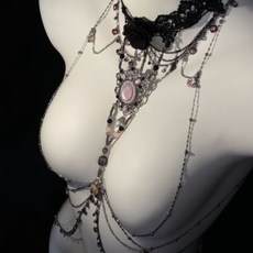 Cake Diary 原創身體鏈蠱項鍊寶石系列身體鏈黑粉重工手作奢華, 1個, Cake Diary 原創身體鏈蠱項0