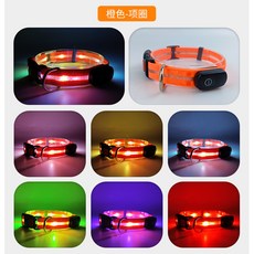 LED發光寵物牽引繩 USB充電 夜間遛狗神器 PVC夜光牽繩, 橙色項圈, 1個