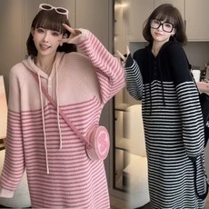 임부복 수유 가을 겨울 니트 스트라이프 루즈핏 원피스