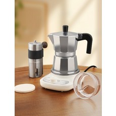 모카포트 세트 가정용 소형 스테인레스 이탈리안 커피포트 농축 추출 장치 인덕션 호환, 1개, 3컵용량 화월 모카포트+전기레인지