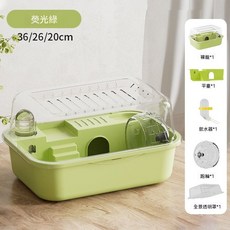 全透明壓克力倉鼠飼育籠 寬敞造景飼養空間 居家造景小寵飼養箱, 1套, 基礎熒光綠平臺+跑輪+水壺