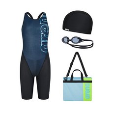 [브랜드정품]아레나 빅로고 여아동 4부 반신 키트 A4BG1KG03BLK 강습수영복 휴가수영복