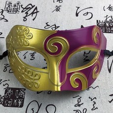 派對面具 王子麵具中國古風半臉 帥氣化妝舞會 舞臺表演萬聖節眼罩道具, 金加玫紅, 1個