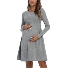 [ 939353 ] AONESX 긴소매 임산부 스윙 드레스 캐주얼 웨어 베이비 샤워 사진 촬영용 가을 시크 회색