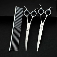 애견 가위 견습용 전문가 커브숱 강아지 실버곡선가위7인치 셀프 미용, AB. 2 스트레이트 컷 7 인치 곡선 컷 6.5 인치, 1개