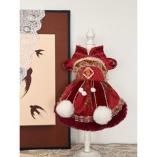 秋冬新年寵物服飾 貓咪中式布偶燙金閃閃福字流蘇重工節日寫真寵物洋裝 公主服飾, 1個, 福興圓,S碼（2.0公斤左右）