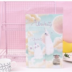 青壹坊 現貨《信紙信封C1G》獨角貓信紙信封套裝 文具 節日 寫信, 1個, 坐姿歪頭貓（黃綠』