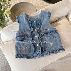 yomiyoka 女童牛仔馬甲 刺繡