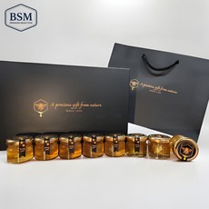 BSM 국산 천연 벌집꿀 8구 미니병 선물세트 + 쇼핑백, 1세트, 35g