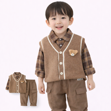 남아 유아 체크셔츠 조끼세트 가을 등원룩 아동코디 3종세트