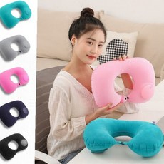 에어 목베개 벨벳 소재 펌프식 여행 비행기 캠핑 낚시 휴대용 목쿠션, 핑크