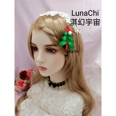 LunaChi 聖誕髮夾 麋鹿造型 聖誕樹造型 手工緞帶髮飾, 1個, 一對（2個）聖誕樹髮夾 相同大小