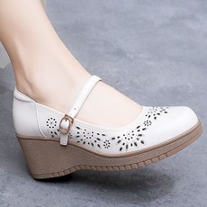 여성 부드러운 천연 가죽 로퍼 편안한 통굽 키높이 힐 6cm