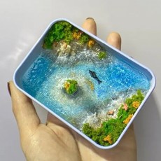 半島鐵盒DIY微縮海洋景觀模型套裝，手工海景材料包，微觀造景擺件，打造您的口袋海洋世界, 小島淚【含鯨魚】-全套材料包+詳細視頻教, 1個
