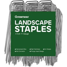 텐트팩 고리 고정핀 로프 그로우니어 랜드스케이프 스테이플 100팩 6인치 헤비 듀티 11게이지 아연 도금 스틸 가든 정원 잡초 원단 패브릭 그물 접지 시트 및 펜스 확보용 페그, 4 Inch, 100