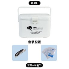釣蝦箱 迷你小釣箱 輕便可坐 多功能全套 保溫保鮮 活餌坐釣蝦箱, 【8.8L】揹帶+冰袋*5,白色