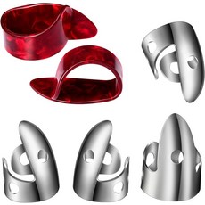 샤피 6개 밴조 핑거 픽 세트 스테인리스 스틸 조절식 및 엄지 기타실버 블랙, Silver/ Black, 1개