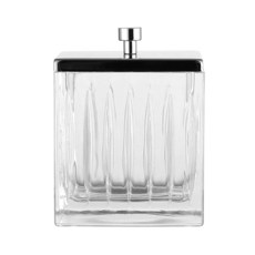 Vince Camuto 홈 유리 면 병 홀더 - 실버 뚜껑 Q팁 면봉 치실 메이크업 정리함 화장대 및 욕실 정리용 우아한 보관 용기 127739, 투명 유리 실버 뚜껑