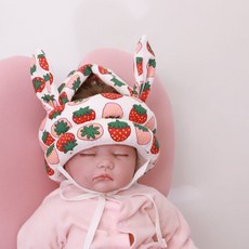 寶寶安全帽 嬰幼兒學步防摔帽 可愛兔子造型頭部保護墊 透氣舒適 學步防摔必備, 1個, 滿滿草莓