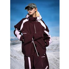 여성 와인레드 배색 스키복 세트 / 겨울 방풍 방수 보드복 커플용 대여샵