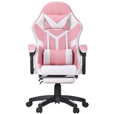 벤트론스 게이밍 의자 각도 높이 조절 가능 컴퓨터 사무용 의자, 핑크+화이트