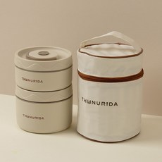 더누리다 도시락통 직장인 스텐 전자레인지 가방 세트, 1개, 베이지 2개, 보냉백 1개