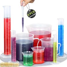 모브랜드 업그레이드 플라스틱 눈금 실린더 및 플라스틱 비커 세트 - 눈금 실린더 10ml 25ml 50ml 100ml 비커 50ml 100ml 250ml 500ml 1000ml