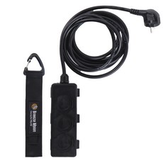 브리즈문 고용량 캠핑 리드선 3구 3m + 비너형 벨크로 스트랩 세트, 모던 블랙, 1세트