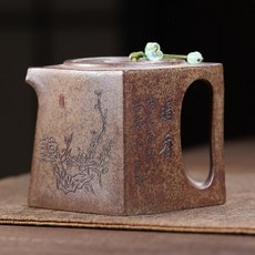 宜興紫砂壺原礦沉香泥手工製陽羨四方功夫茶具, 1個, 1L, 陽羨四方330cc:330cc